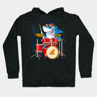 Shark Playing Drums Drum Set Funny Drummer Hoodie